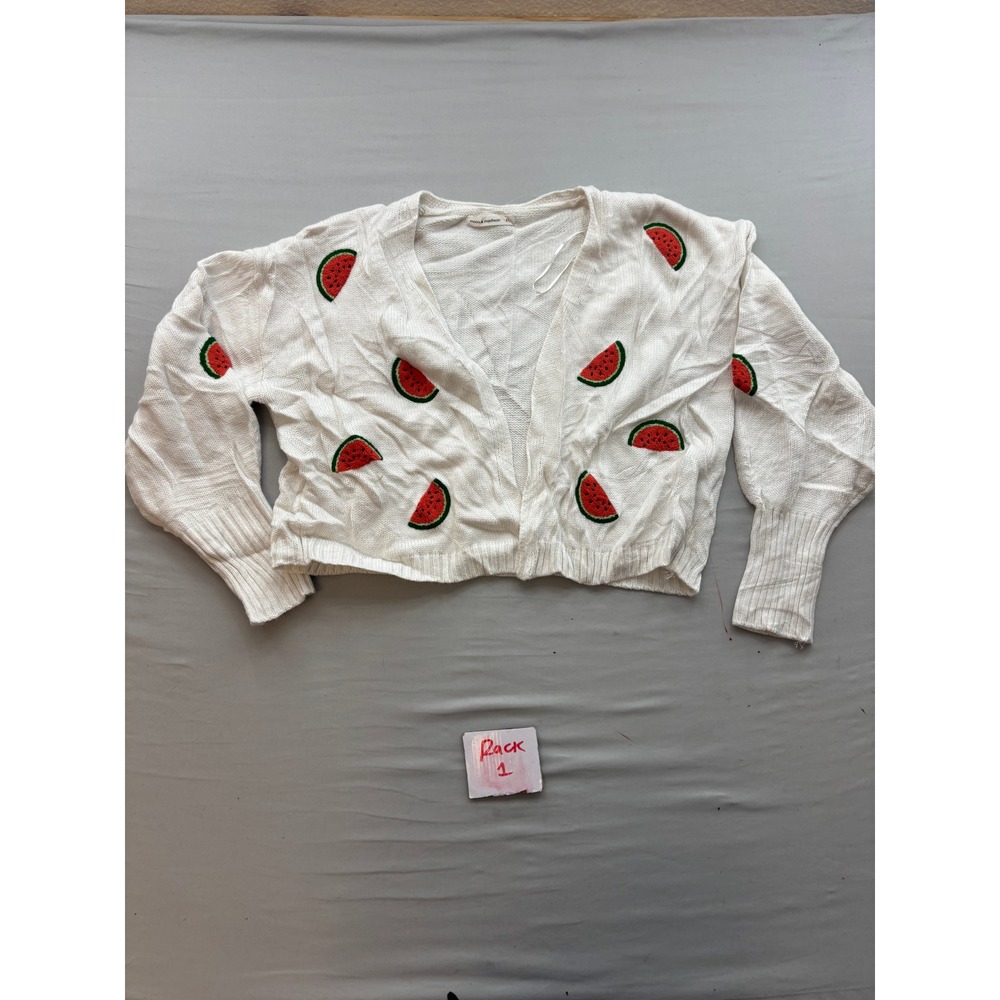 Moon & Madison Watermelon Patch Knit Cardigan Sweater White XL Cropped V-Neck